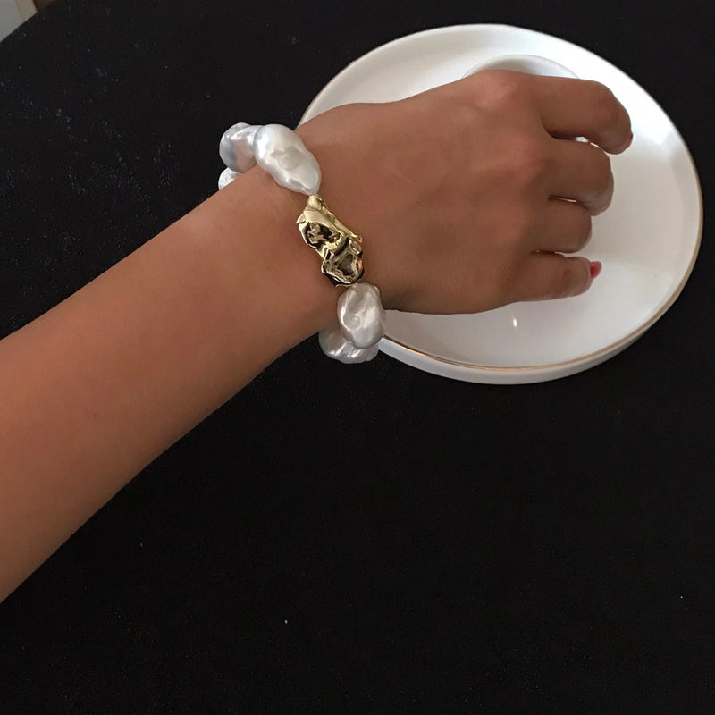 White Baroque Pearl Statement Bracelet, High Luster Pearl Bracelet