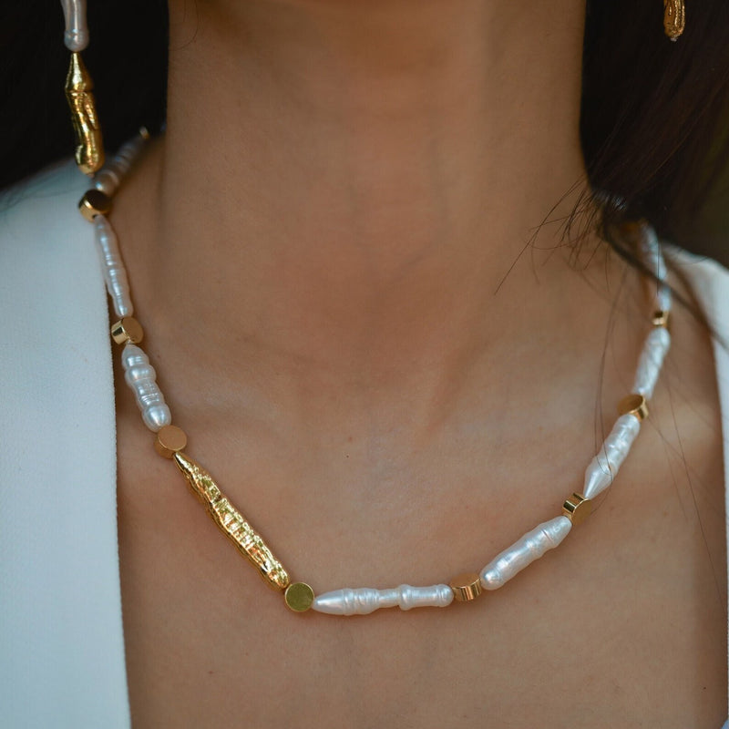 Biwa Stick Pearl Necklace, Statement Necklace, Bridal