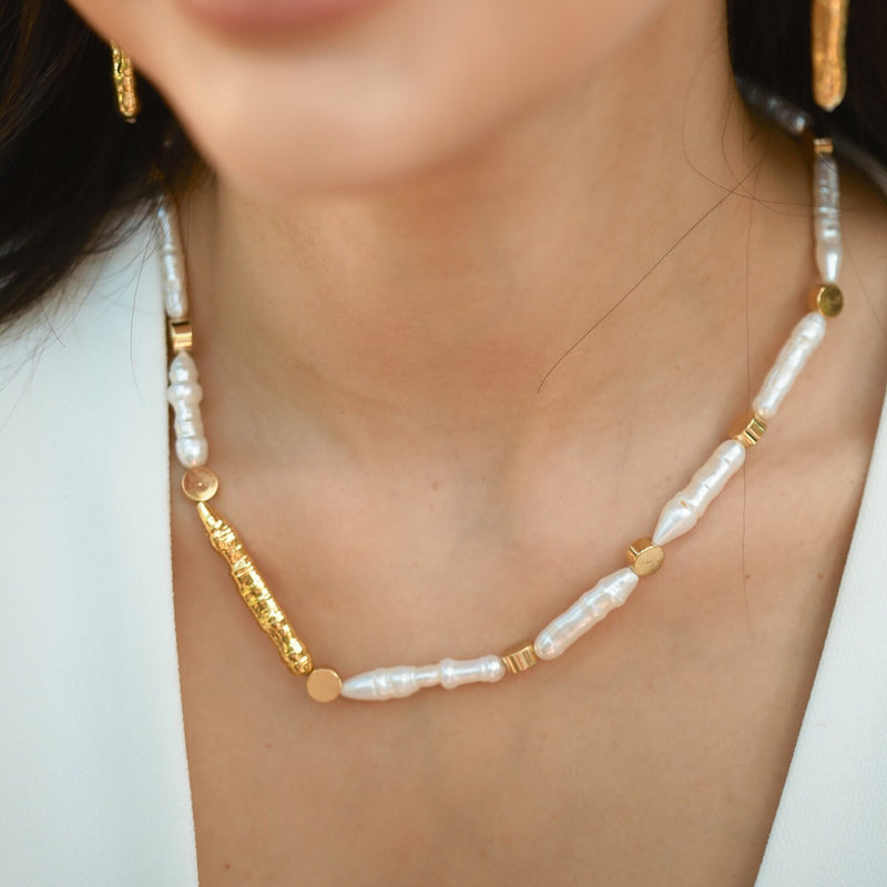 Biwa Stick Pearl Necklace, Statement Necklace, Bridal