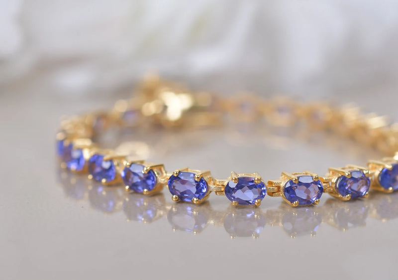 14K Gold Tanzanite Tennis bracelet, Unique Bracelet