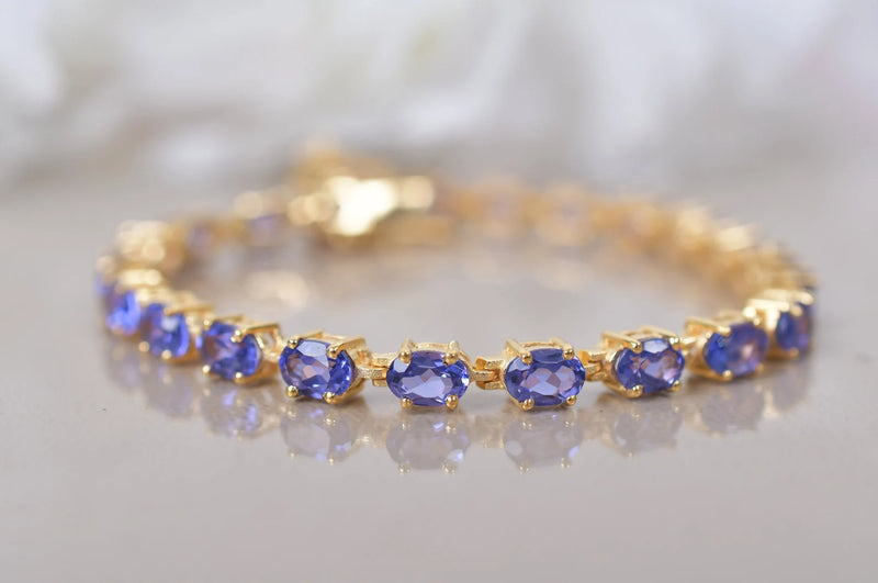 14K Gold Tanzanite Tennis bracelet, Unique Bracelet