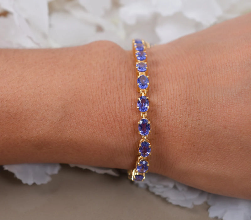 14K Gold Tanzanite Tennis bracelet, Unique Bracelet