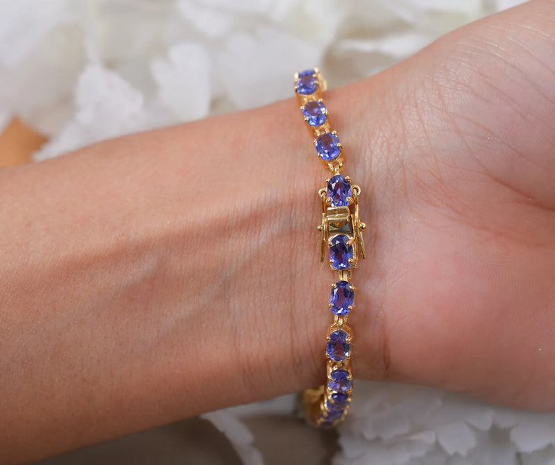 14K Gold Tanzanite Tennis bracelet, Unique Bracelet