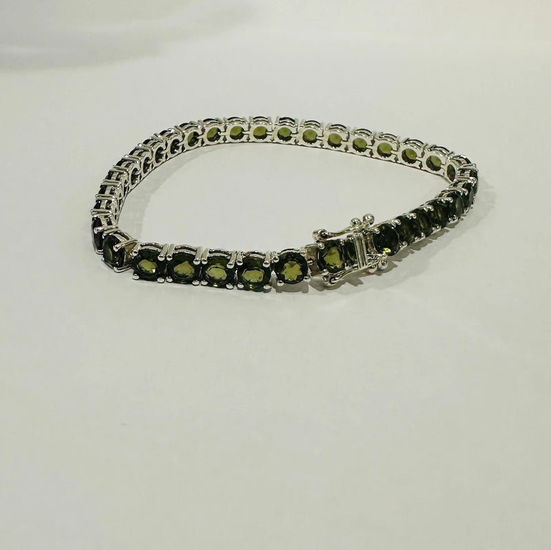 Unique Moldavite Bracelet, Tennis Bracelet, Green Gemstone Bracelet