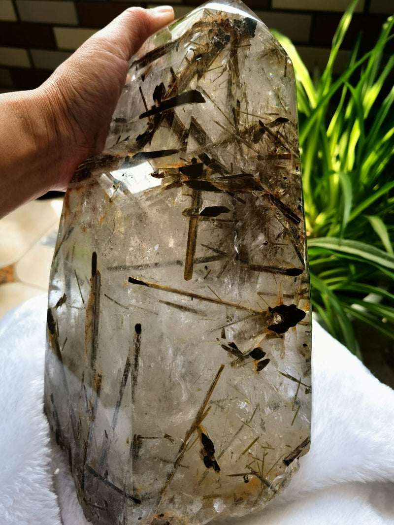 Giant Tibetan High Altitude Clear Tourmalated Crystal Quartz Healing Reiki Energy Spiritual - Demon of Nepal