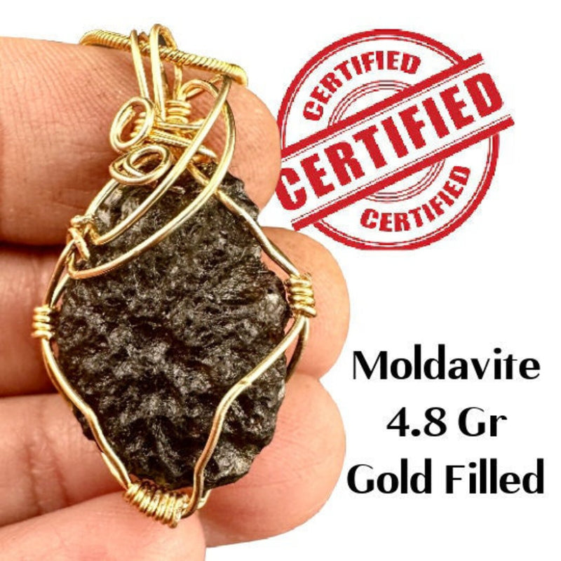 Gold Plated Necklace Natural Moldavite 4.8 Gr. Handmade Jewelry