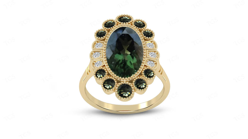 Moldavite ring, certified Czech Republic, silver, 18-carat gold plated High vibration jewelry