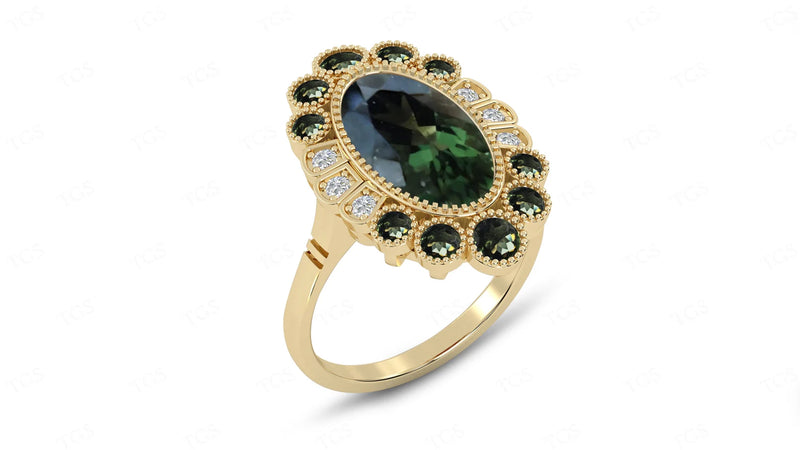 Moldavite ring, certified Czech Republic, silver, 18-carat gold plated High vibration jewelry