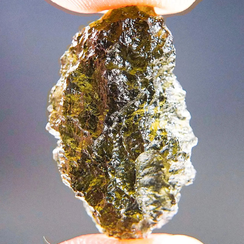 CERTIFIED Moldavite - Vibrant green, uncommon texture & shape